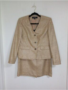 Kasper Set Suit 12P Blazer & Pencil Skirt Beige Petite Womens Formal Office